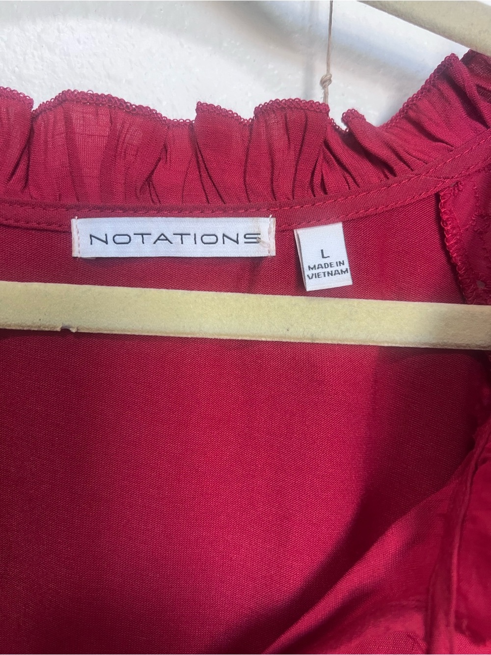Notations Burgundy Eyelet Flutter Sleeve Tie Neck Blouse Size L - Picture 3 of 6
